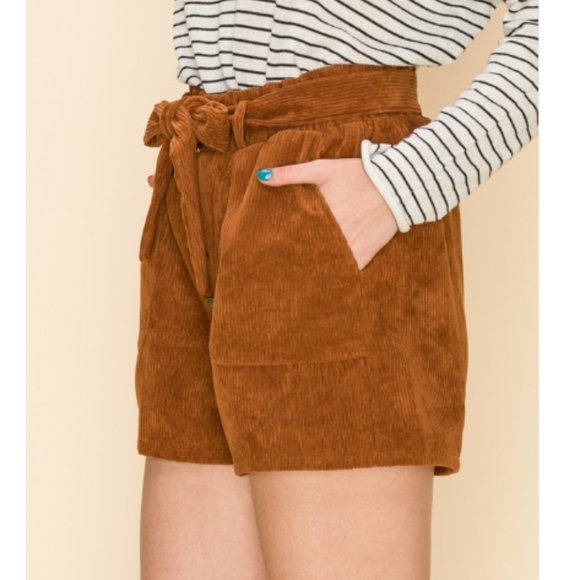 PAPER BAG CORDUROY SHORTS WITH POCKETS - Picture 4 of 6